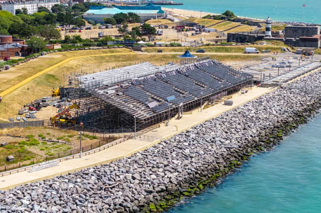 Spectator stands for SailGP under construction. Picture: Marcin Jedrysiak