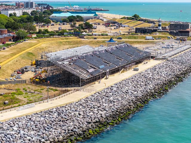 Spectator stands for SailGP under construction. Picture: Marcin Jedrysiak