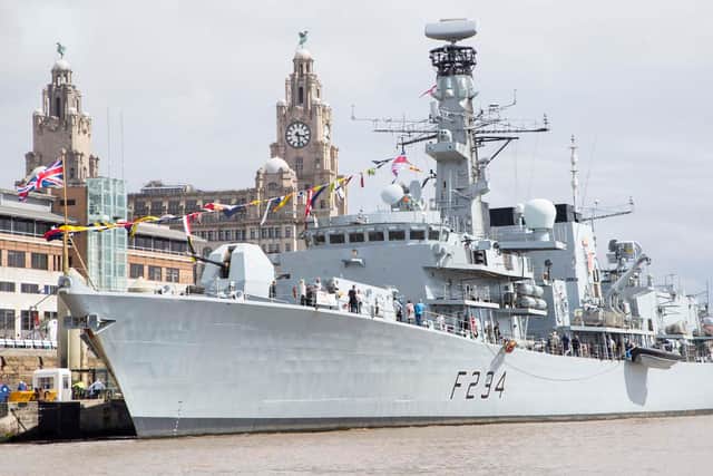 HMS Iron Duke is being towed to Portsmouth after being retired from the Royal Navy fleet.