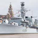 HMS Iron Duke is being towed to Portsmouth after being retired from the Royal Navy fleet.