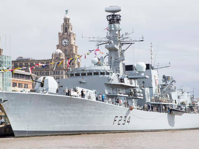 HMS Iron Duke is being towed to Portsmouth after being retired from the Royal Navy fleet.