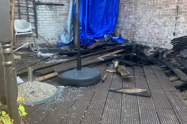 A fire erupted on a decking area at the Bridge Tavern