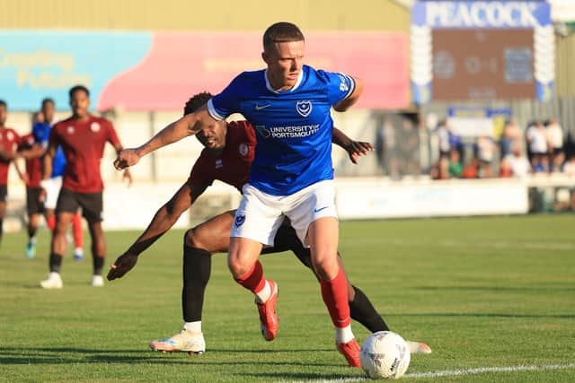 Colby Bishop opened the scoring for Pompey in their friendly against Woking. Picture: Simon Roe/ProSportsImages