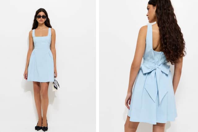 New Look's light blue mini dress offers a timeless look for weddings, race days and summer events