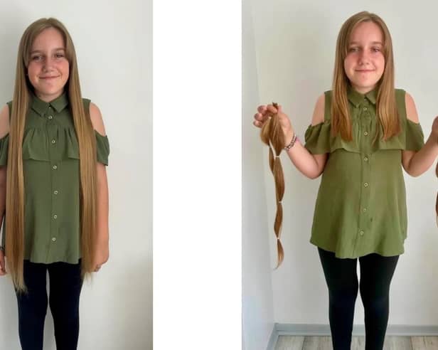 Lily-Mae Barnes, 13, from Havant had her first haircut aged 13 - 55cm of hair was chopped off and will go to the LIttle Princess Trust 