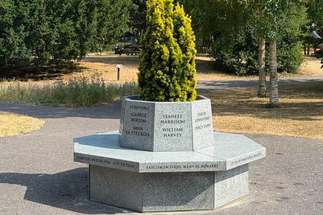The International Brigades stone bench in Victoria Park, Portsmouth.