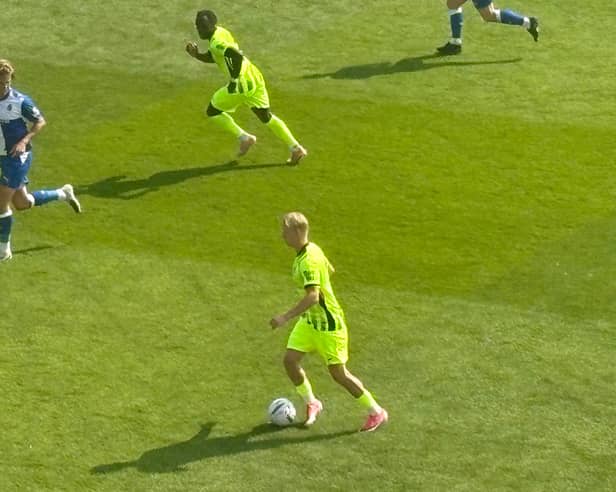 Pompey new boy Rocco Shein in action at Bristol Rovers.