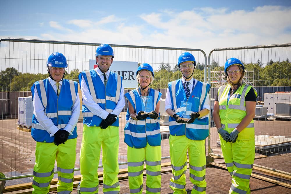 Pictured (Left to Right): Allan Davey, Head of Design, Kier Construction Souther, Councillor Juliet Henderson, Cabinet Member for Education, Chris Rice, Headteacher of The Henry Cort Community College, Tim Hazeldine, Project manager for Kier on the new North Whiteley Secondary School project