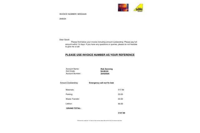One of the forged invoices Sarah Janes made