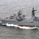 A Neustrashimy-class Russian warship conducted a live gunnery exercise 40 miles from the British coast.