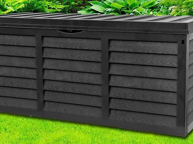 The weather-resistant garden storage box is available in 300-litre and 320-litre sizes from £29.99