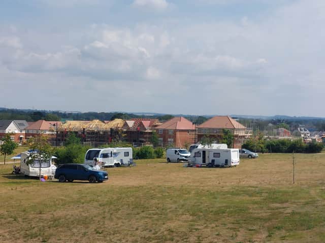 Travellers have set up in Berewood, Waterlooville near the skatepark.