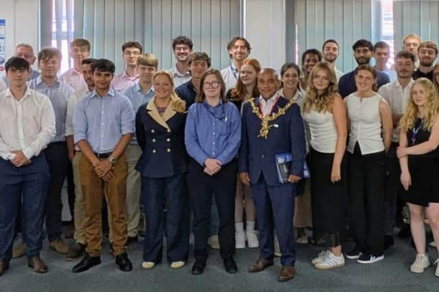 Lord Mayor of Portsmouth, Councillor Abdul Kadir, and Portsmouth North MP Amanda Martin at the early careers showcase at Airbus Portsmouth