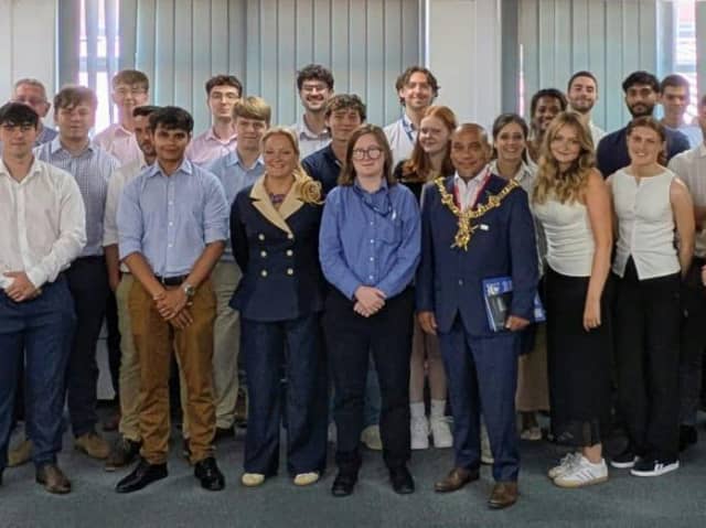Lord Mayor of Portsmouth, Councillor Abdul Kadir, and Portsmouth North MP Amanda Martin at the early careers showcase at Airbus Portsmouth 