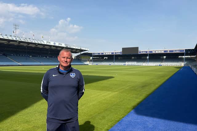 Pompey head groundsman Dan Mellor at the new Fratton Park pitch.