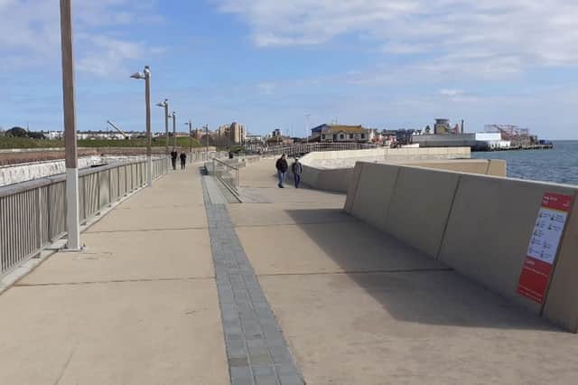Sea defences at Long Curtain Moat, heading towards Clarence Pier.