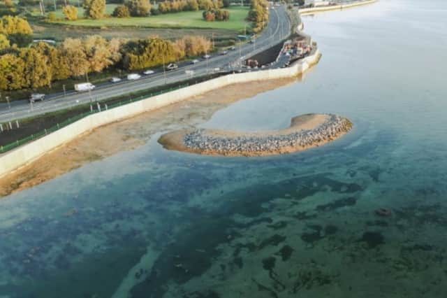 Sea Defences along Eastern Road, including the newly-constructed "Cockleshell Island".