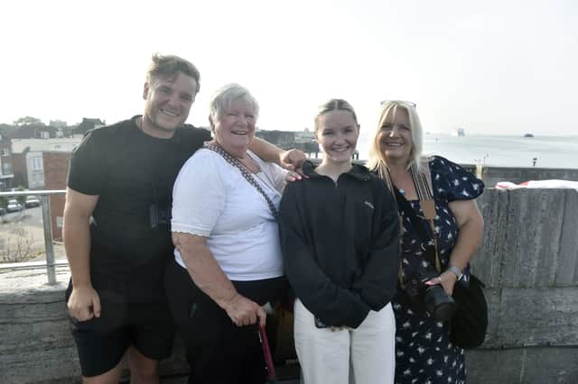 From L: Alexander Bethell, Barbara Atterbury, Abbie Bethell and Terri Bethell who were waiting for Sam Bethell on board HMS Prince of Wales and travelled from Surrey.