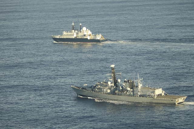 HMS Somerset flanking the Russian ship Yantar near UK waters earlier this year.
