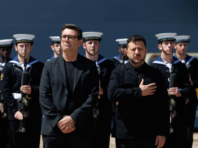 Prime minster Andy Burnham meets Ukrainian President Volodymyr Zelenskyy on HMS Queen Elizabeth.