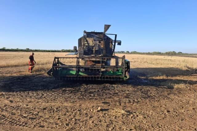 The fire, now under control, started from a combine harvester.