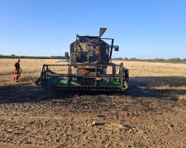 The fire, now under control, started from a combine harvester.