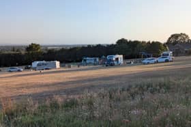 Travellers have pitched up around a children's play park in Dore Avenue, Portchester.