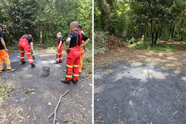 Firefighters dealing with a 'deliberate' fire at Hilsea Lines, which left one child with serious burns.