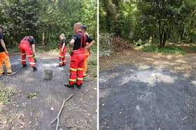 Firefighters dealing with a 'deliberate' fire at Hilsea Lines, which left one child with serious burns.