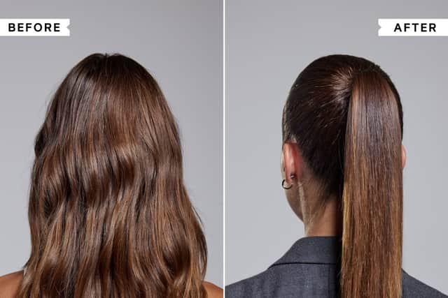 Philip Kingsley's Frizz-Fighting Gloss Smoothing Serum helps tame flyaways while leaving hair smooth, glossy and lightweight. Photo posed by model.