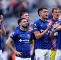 Former Pompey striker George Hirst, centre right, alongside another ex-Blues player Conor Chaplin, centre left, during their time together at Ipswich Town