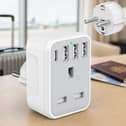The Omivine adaptor provides a UK socket, one USB-C port and three USB-A connections