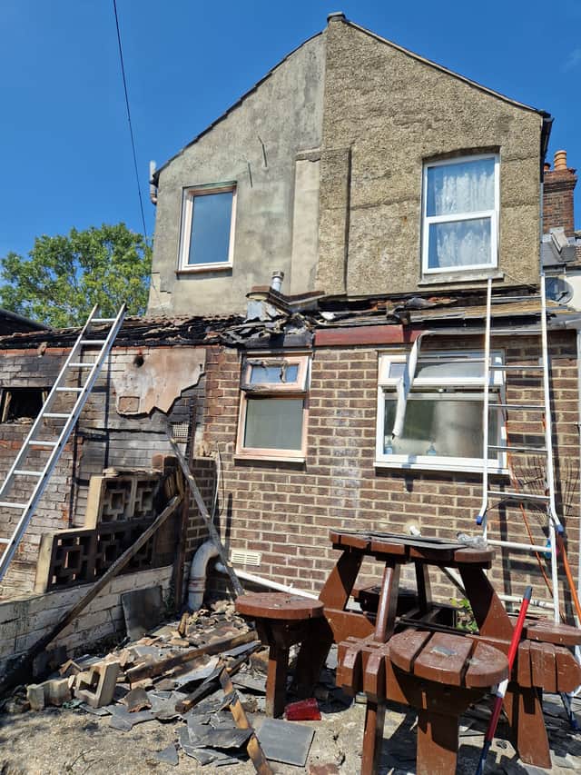 The fire started in the garden of the house on the left, spreading to their neighbour's property