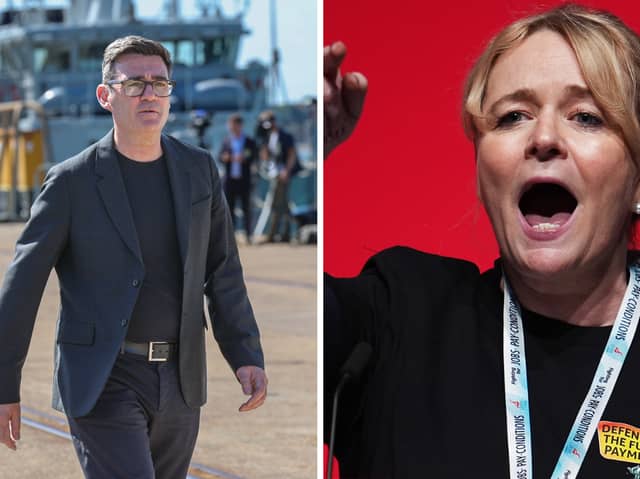 New prime minister Andy Burnham is being pushed by the Unite union to award the Skynet space satellite contract to Airbus, retaining jobs in Portsmouth. Pictured: Mr Burnham and unite general secretary Sharon Graham.