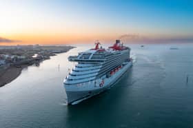 Valiant Lady of Virgin Voyages returned to Portsmouth on August 5, 2026. Pictured is the vessel on her maidan voyage in 2022.