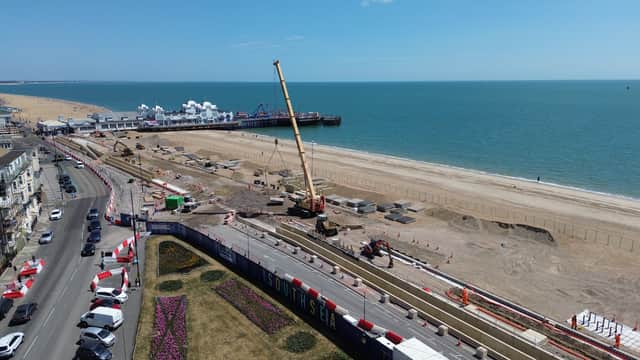 Construction on the Southsea Sea defences next to the pier