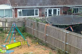 A "mini-tornado" in Leigh Park this afternoon flipped a trampoline out of a resident's back garden.