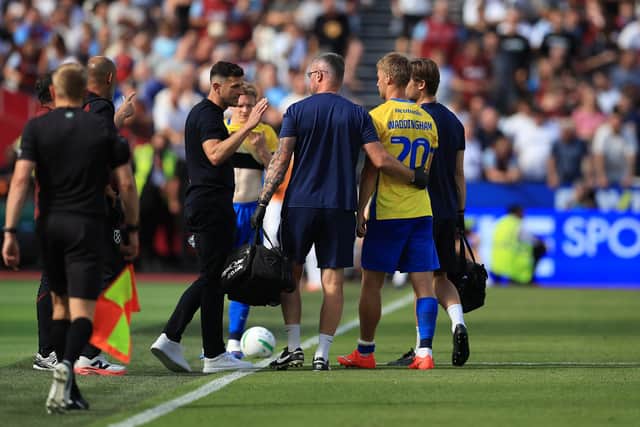 Pompey striker Thomas Waddingham was forced off at West Ham on Saturday. Picture: Chris Foxwell/ProSportsImages