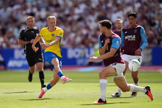 Rocco Shein was Pompey’s man of the match on his debut at West Ham in the Carabao Cup. Picture; Ben Whitley/PA Wire