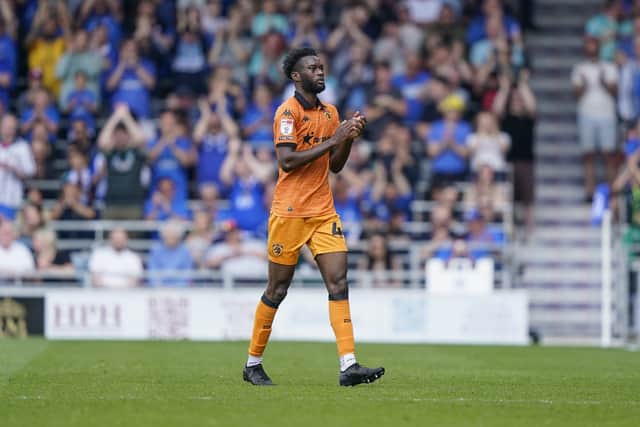 Abu Kamara applauds the Pompey fans after playing for Hull against the Blues in May 2025 at Fratton Park. Picture: Jason Brown/ProSportsImages