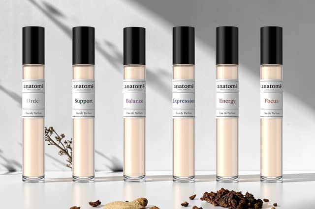 anatomē’s functional Eau de Parfum collection, featuring Order, Support, Balance, Expression, Energy and Focus.
