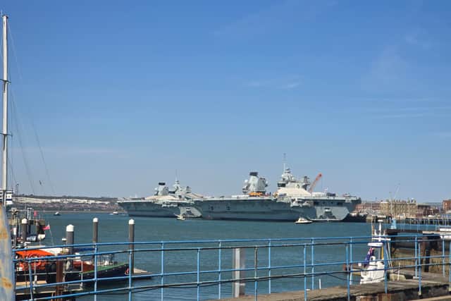 Mr Ellwood flew an aircraft over HMS Prince of Wales and HMS Queen Elizabeth to illustrate a lack of air defence.
