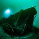 Undated photo of the stern section normand boiler where the ship was cut in two. 