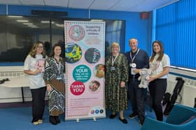 Kate Hollis, Airbus Portsmouth's charity champion with Emily Cleife, Community and Events Fundraising Lead, Kerry Houghton Operations Manager and Friends of PICU volunteers, Tony Gough and Mary Dowden.