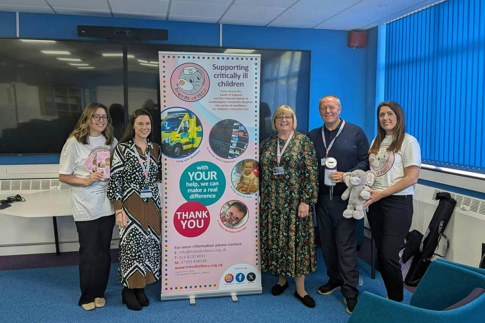 Kate Hollis, Airbus Portsmouth's charity champion with Emily Cleife, Community and Events Fundraising Lead, Kerry Houghton Operations Manager and Friends of PICU volunteers, Tony Gough and Mary Dowden.