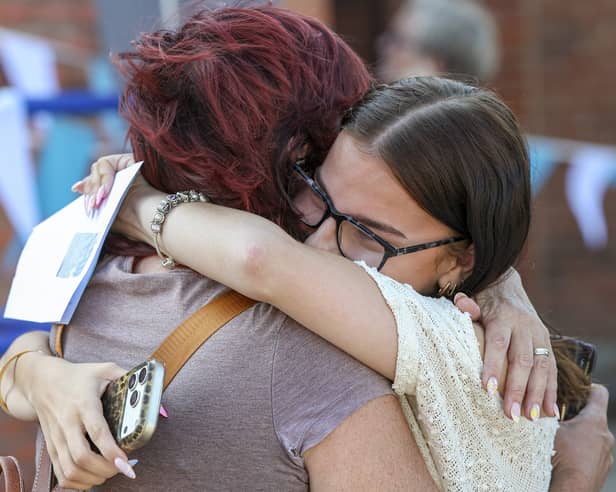 The moment that Fiorella Careccio, right, finds out she will study forensic science at Bath Spa University
