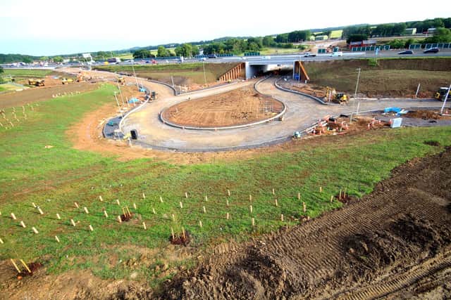 The new westbound M27 junction 10 teardrop roundabout in June 2026, which will serve Welborne
