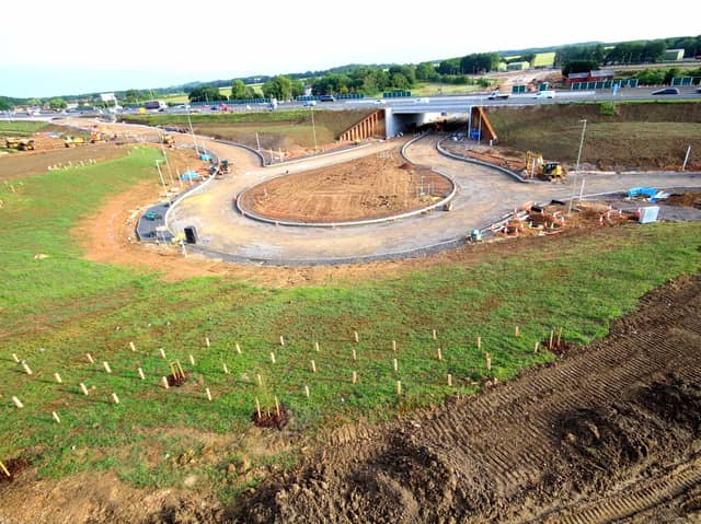 The new westbound M27 junction 10 teardrop roundabout in June 2026, which will serve Welborne