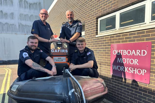Members of the HMS Sultan engineering team who carried out the repair to Ian Keller ILB with METG Apprenticeships Team Leader and GAFIRS volunteer Matthew "Taff" Crofts.