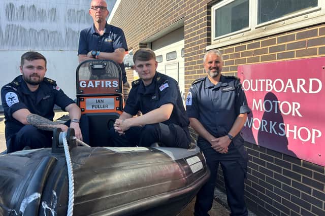 Members of the HMS Sultan engineering team who carried out the repair to Ian Keller ILB with METG Apprenticeships Team Leader and GAFIRS volunteer Matthew "Taff" Crofts.